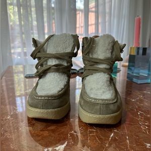 Suede Fur Trim Lace-Up Boots Isabel Marant US10